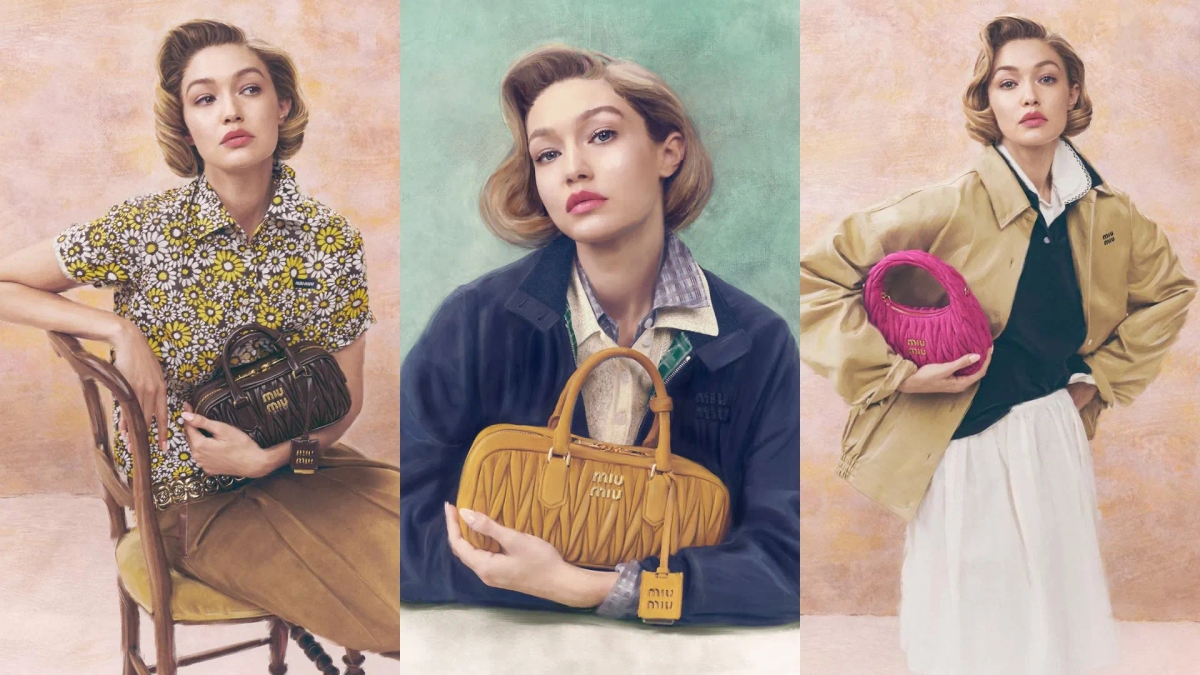 Gigi Hadid, Miu Miu, Matelassé, กระเป๋า, photorealist, กระเป๋าหนังกลับ, ภาษาฝรั่งเศส